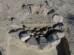 1200 year-old rock-lined formal hearth from Mojave Desert. Probably used for roasting roots or bulbs.
